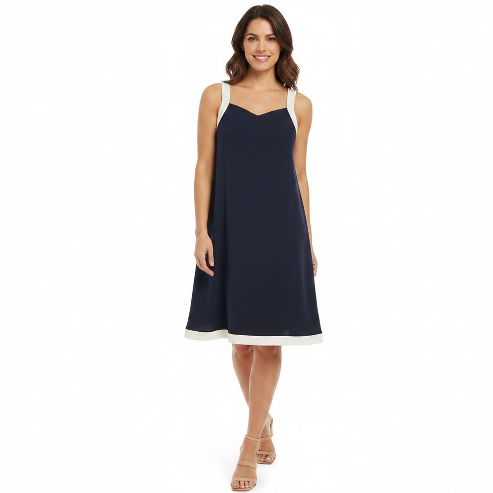 Nautical Preppy Midi Dress S Navy Ivory Cowl Neck Resort Cruise Old Money